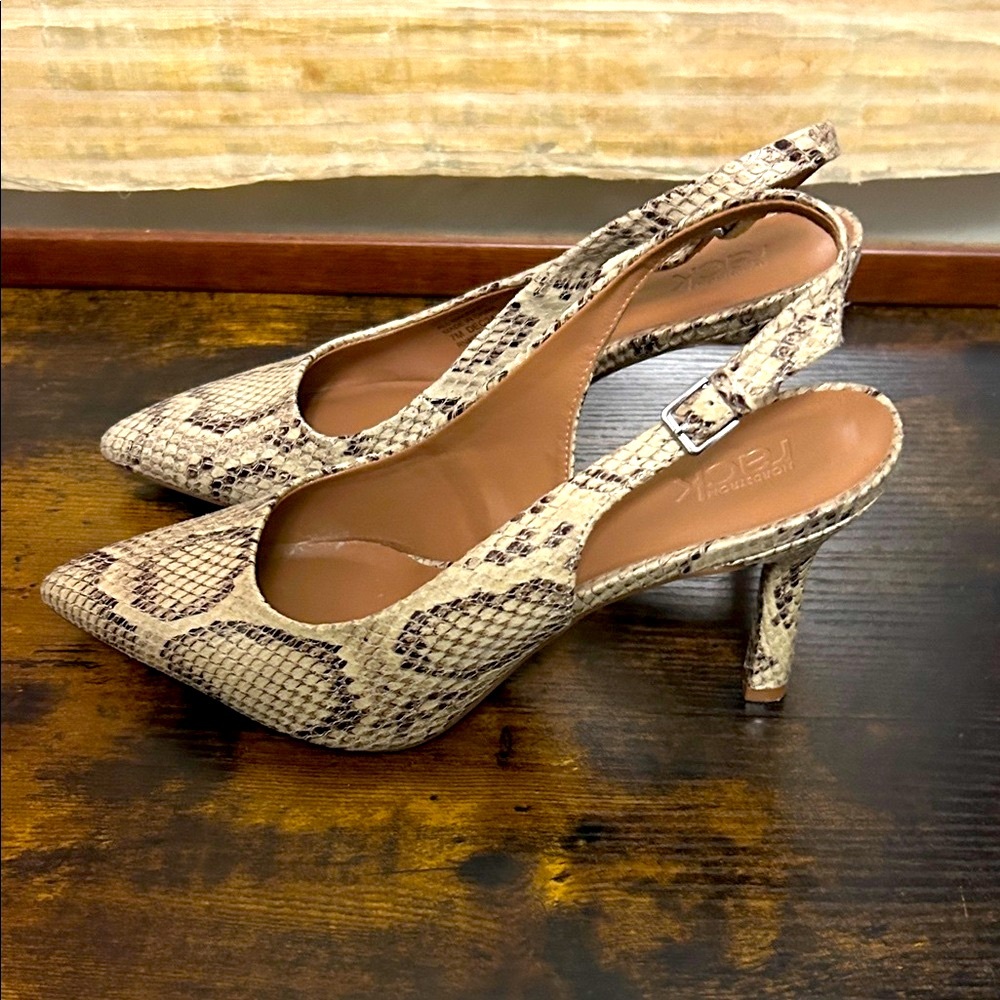 Chic Snakeskin Pattern Slingback Heels - image 2